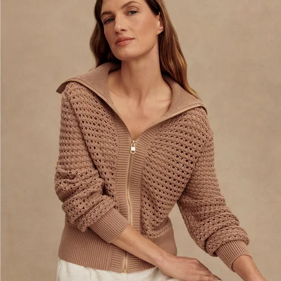 Varley Eloise Zip-through knit in warm taupe - Picture 5 of 8